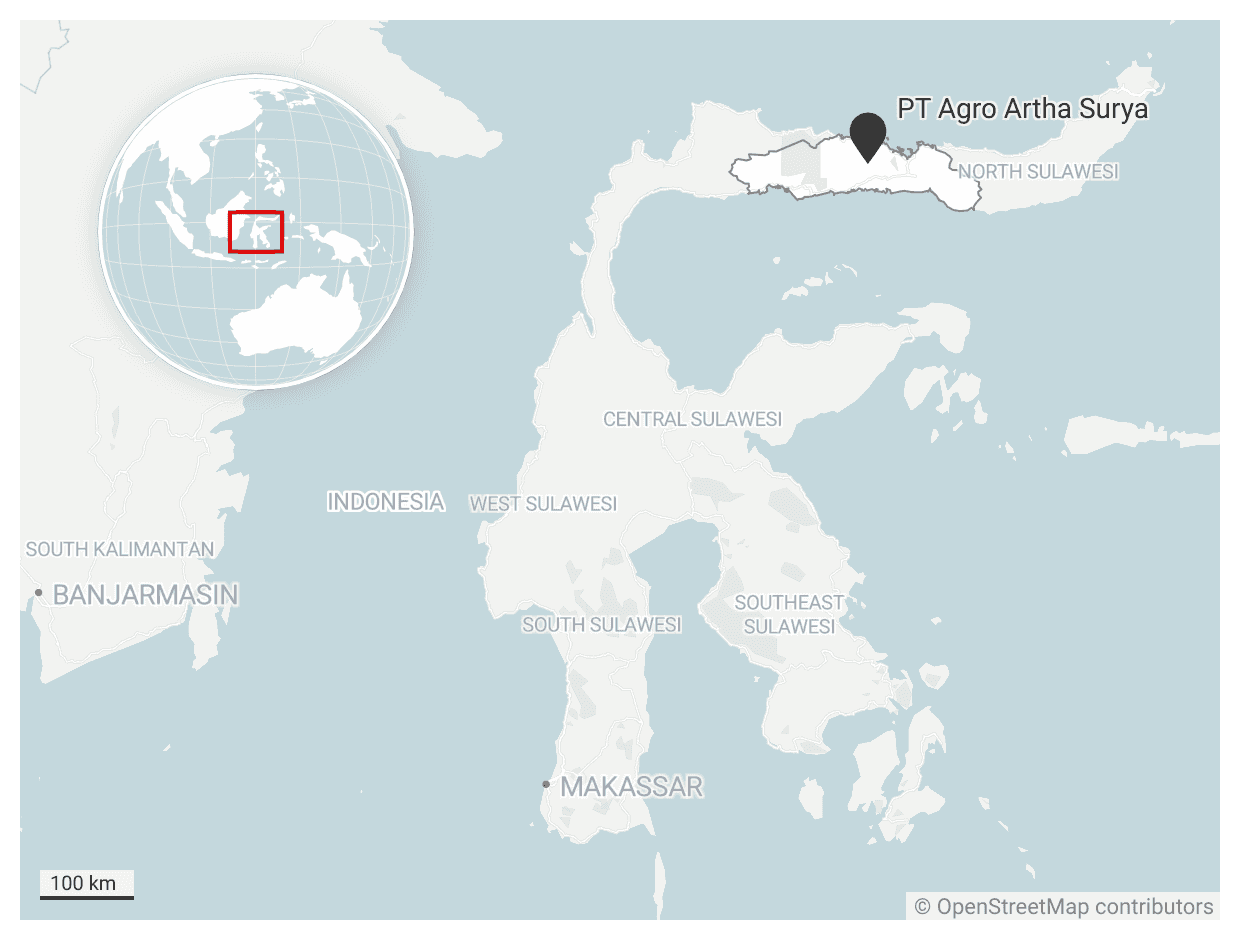 PT Agro Artha Surya's plantation is located on the island of Sulawesi.