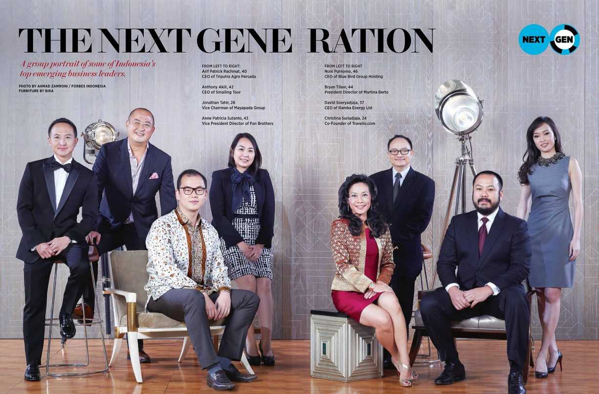 A Forbes magazine spread on Indonesia’s “top emerging business leaders”. Arif Rachmat is far left.