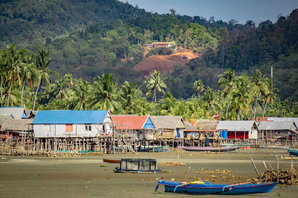 Houses on stilts in Pongkalero, a village on the other side of the mine from Kokoe.