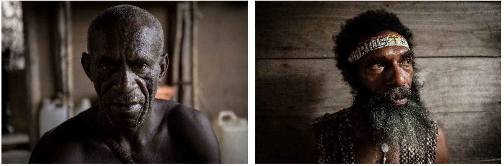 Pius, left, lives in Ujung Kia in Boven Digoel district, Papua. Darius Nenop, right, is chief of the Mumanjar tribe, a sub-tribe of the Mandobo.