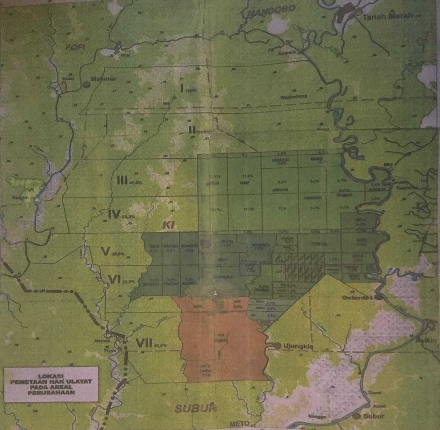 A map of indigenous territories within the Tanah Merah project, in Boven Digoel.