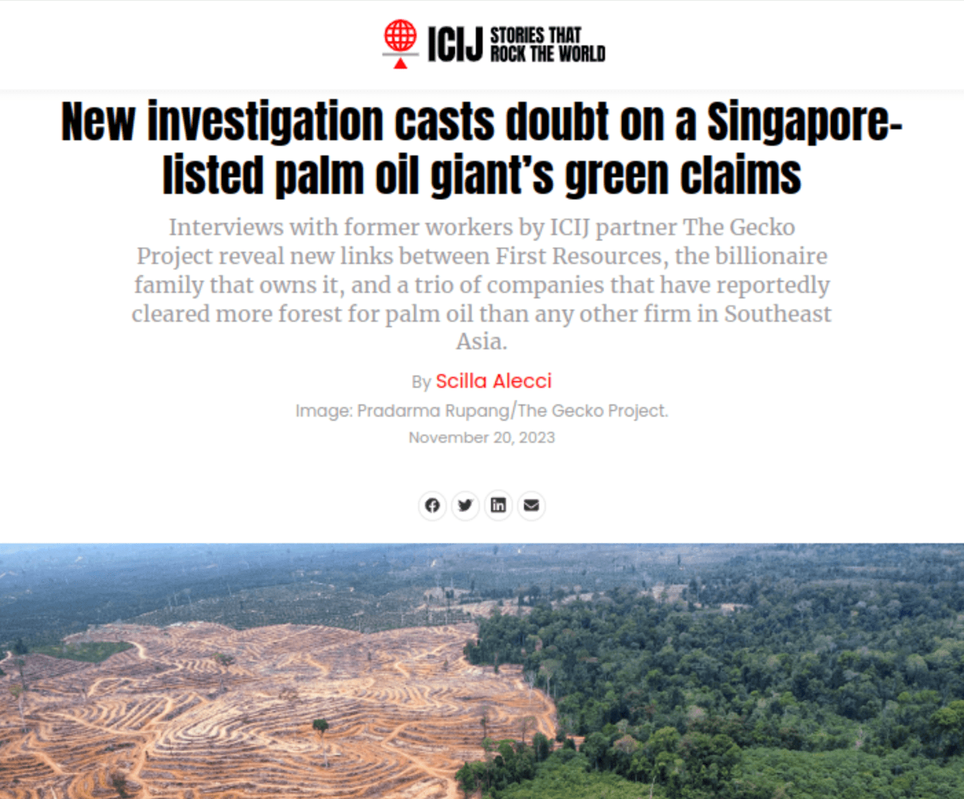 An image of the article on the ICIJ's website.